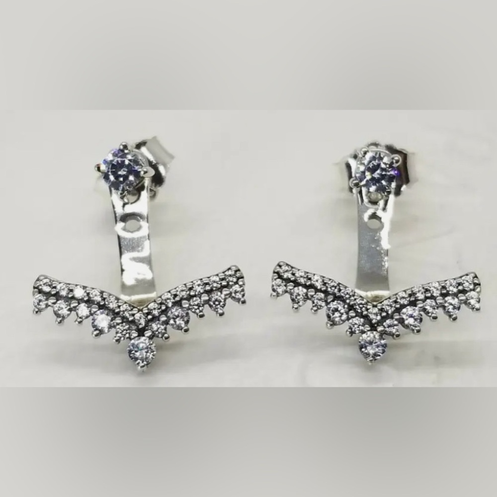 ❤️PANDORA Sterling Silver Princess Wish Stud Dangle Earrings with Clear Zirconia